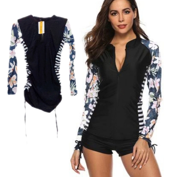 AONIHUA Other - NWT AONIHUA 1/4 Zip UPF 50+ Rash Guard Long Sleeve Shirred Sides Top Wms…